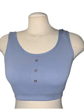 Lucky Brand Womens Sz 2X Ribbed Light Blue Tank Top With Button Accents